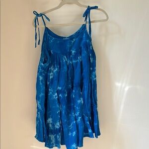 Blue Asymmetrical Mini Dress with Tie Front